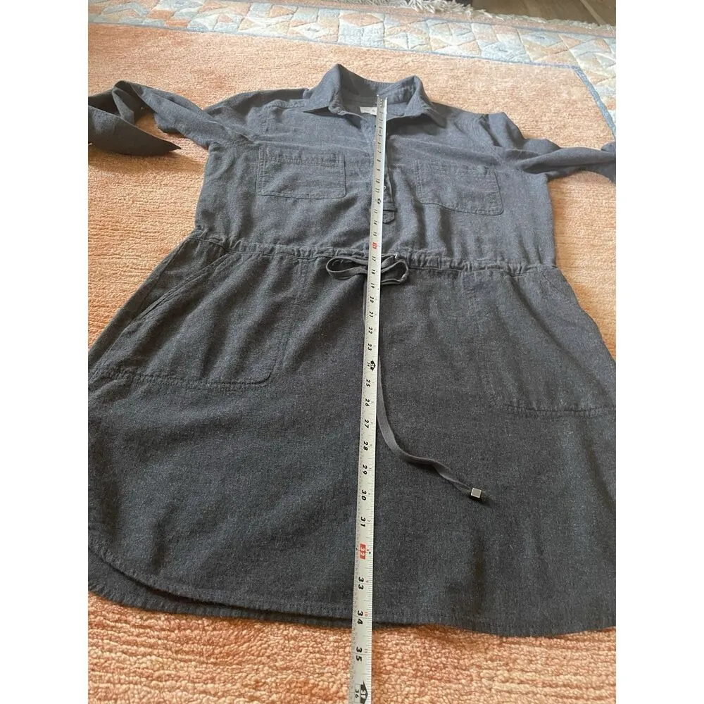 Lou & Grey Black Cotton Shirt Dress M Long Sleeve Drawstring Waist Pockets - Image 8