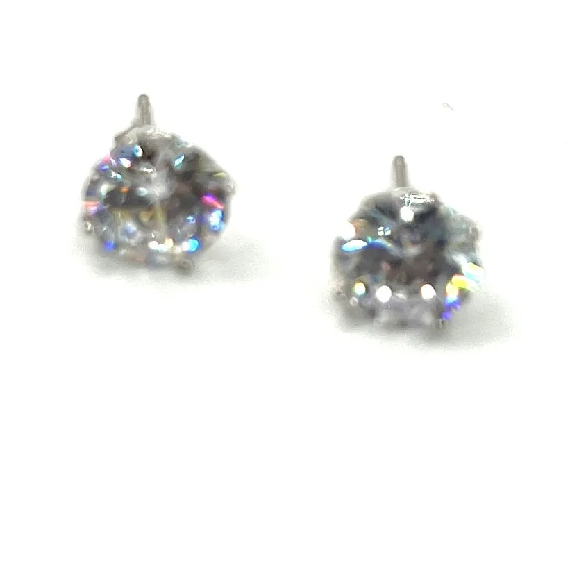 Estate Jewelry CZ Stud .925 Sterling Silver Earrings 1/4" Cubic Zirconia Post - Image 2