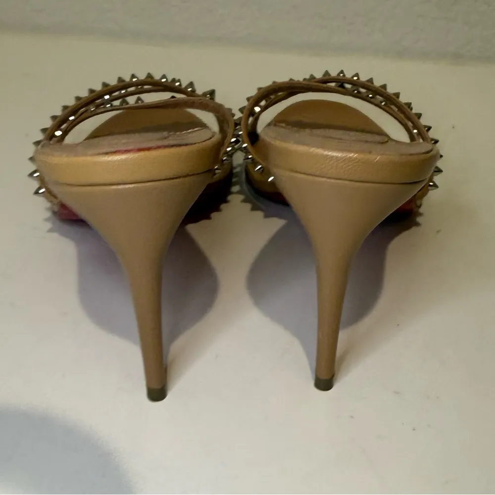 CHRISTIAN LOUBOUTIN Tatoosh Spikes 85 mm Blush Nude Mules Heels Sandals 37.5 - Image 10