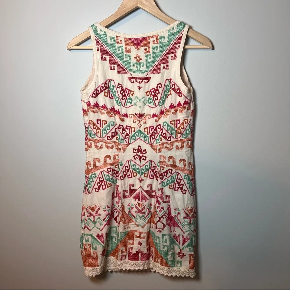 Free People Embroidered Dress Women’s size 2‎ Sleeveless Aztec Shift Mini Tribal - Image 7