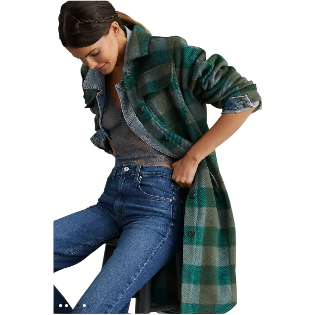 Pilcro Anthropologie  Plaid Shacket Jacket Comfy Wool Blend Size Small - Image 2