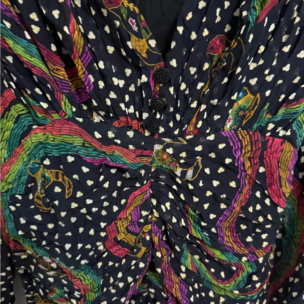 FARM Rio Mini Dress Rainbow Oxen Polka Dot Print Flowy Long Sleeve Size M Medium - Image 9