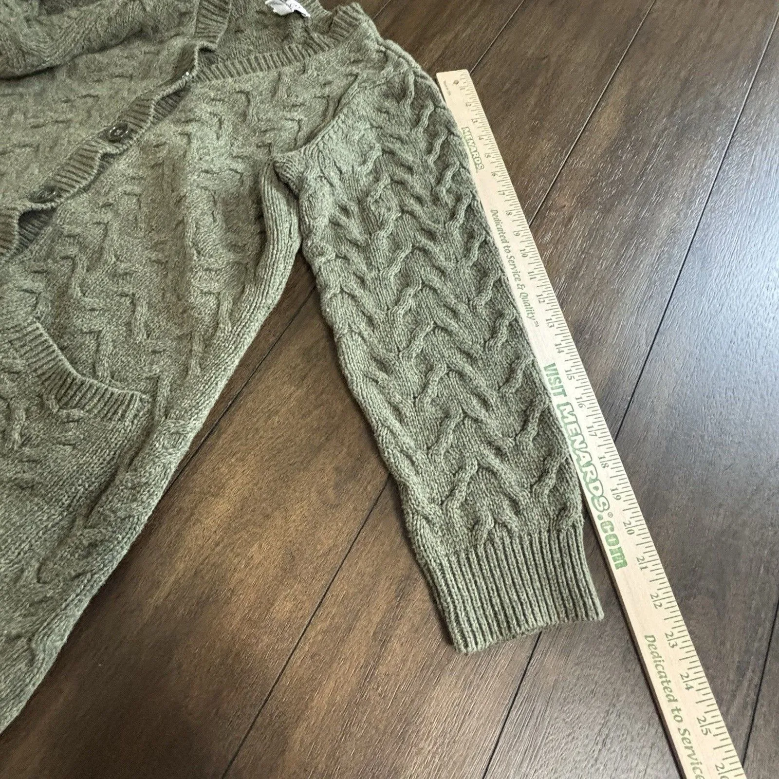 DENIM & CO Green Long Cable Knit Sweater Cardigan Tunic Pockets Chunky Outdoor L Size L - Image 7