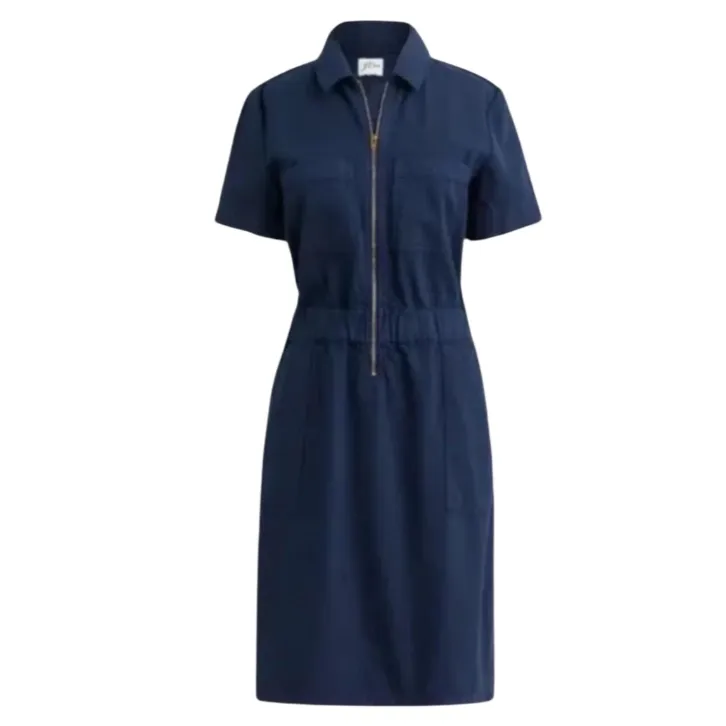 J.Crew Dress Women Blue Navy Half Front Zip Chino Utility Dress Size 4 - Image 2