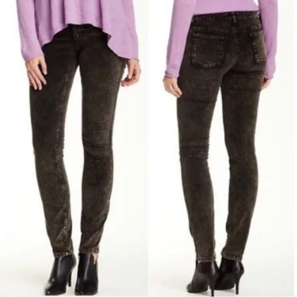 Eileen Fisher Black Velvet Skinny Jeans Acid Wash Cotton Casual Stretch Size 14 - Image 2