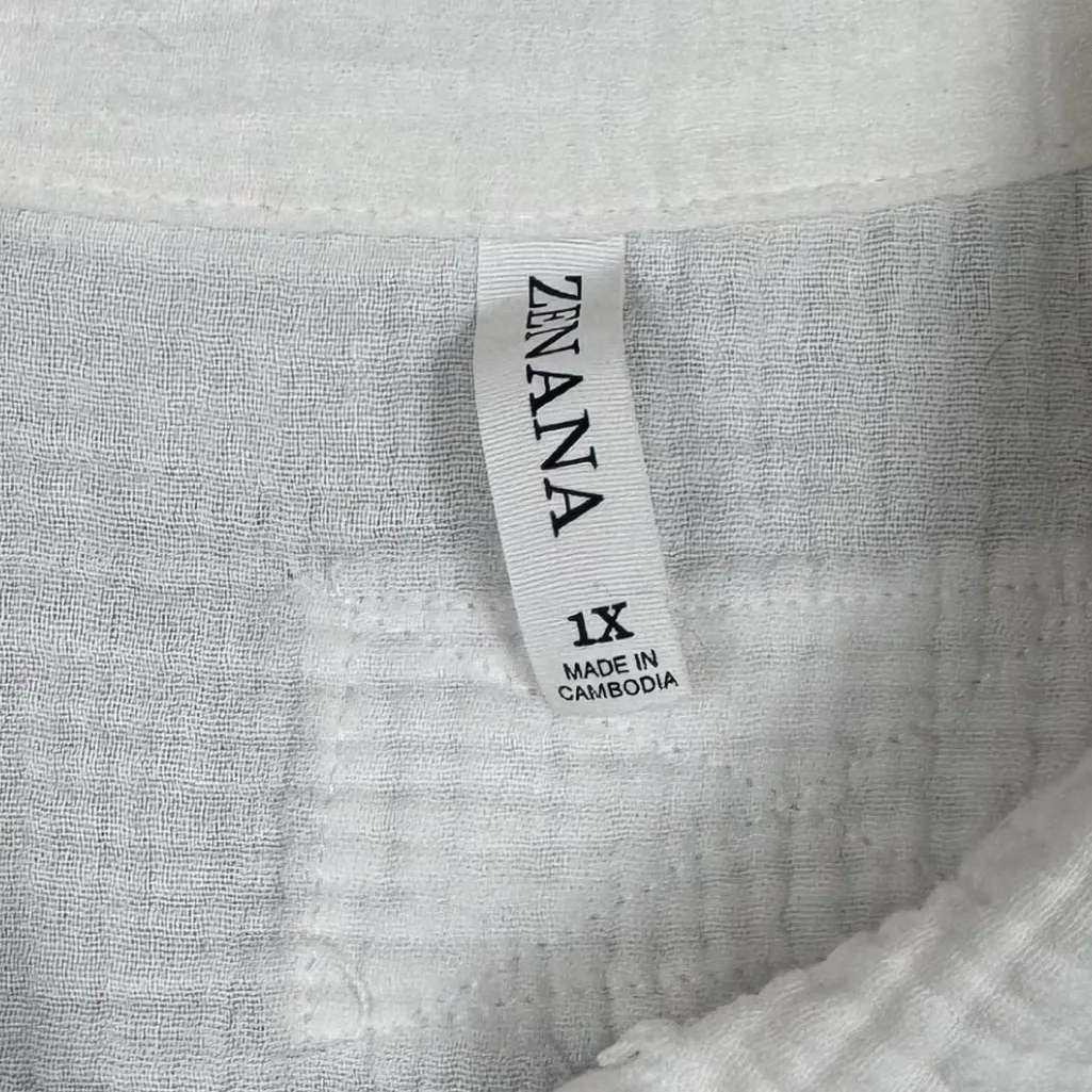 Zenana Double Gauze Oversized White Super Soft Button Down Shirt Raw Hem 1X - Image 4