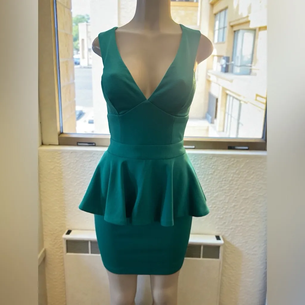 ASOS Teal Green Peplum Criss Cross Dress - Image 2