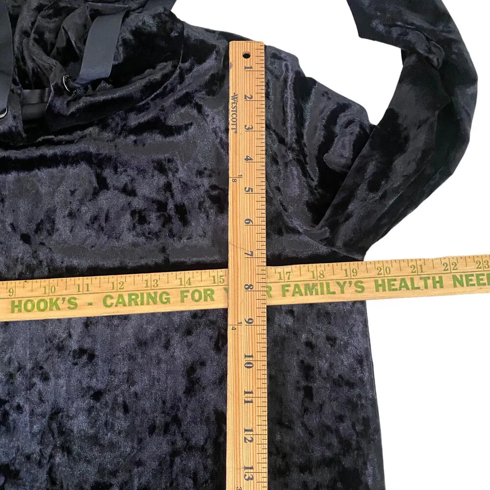 Betsey Johnson Medium Hoodie Jacket Performance Crushed Velvet Black Sweatshirt - Image 9