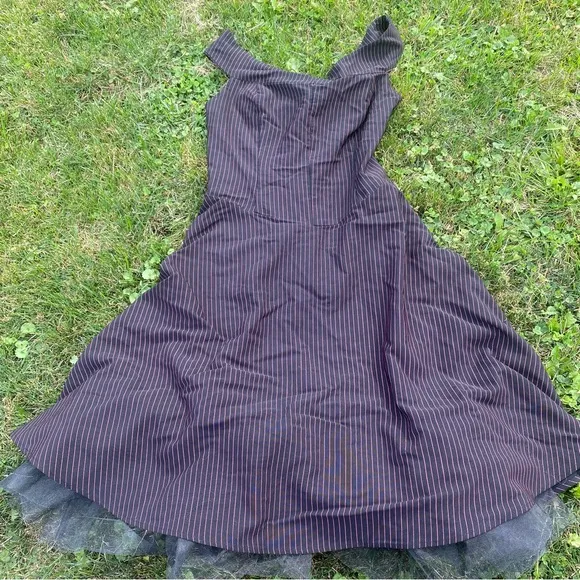 Morbid Threads Dress Vintage Goth Black Crinoline Pink Stripes Steampunk Size L - Image 1