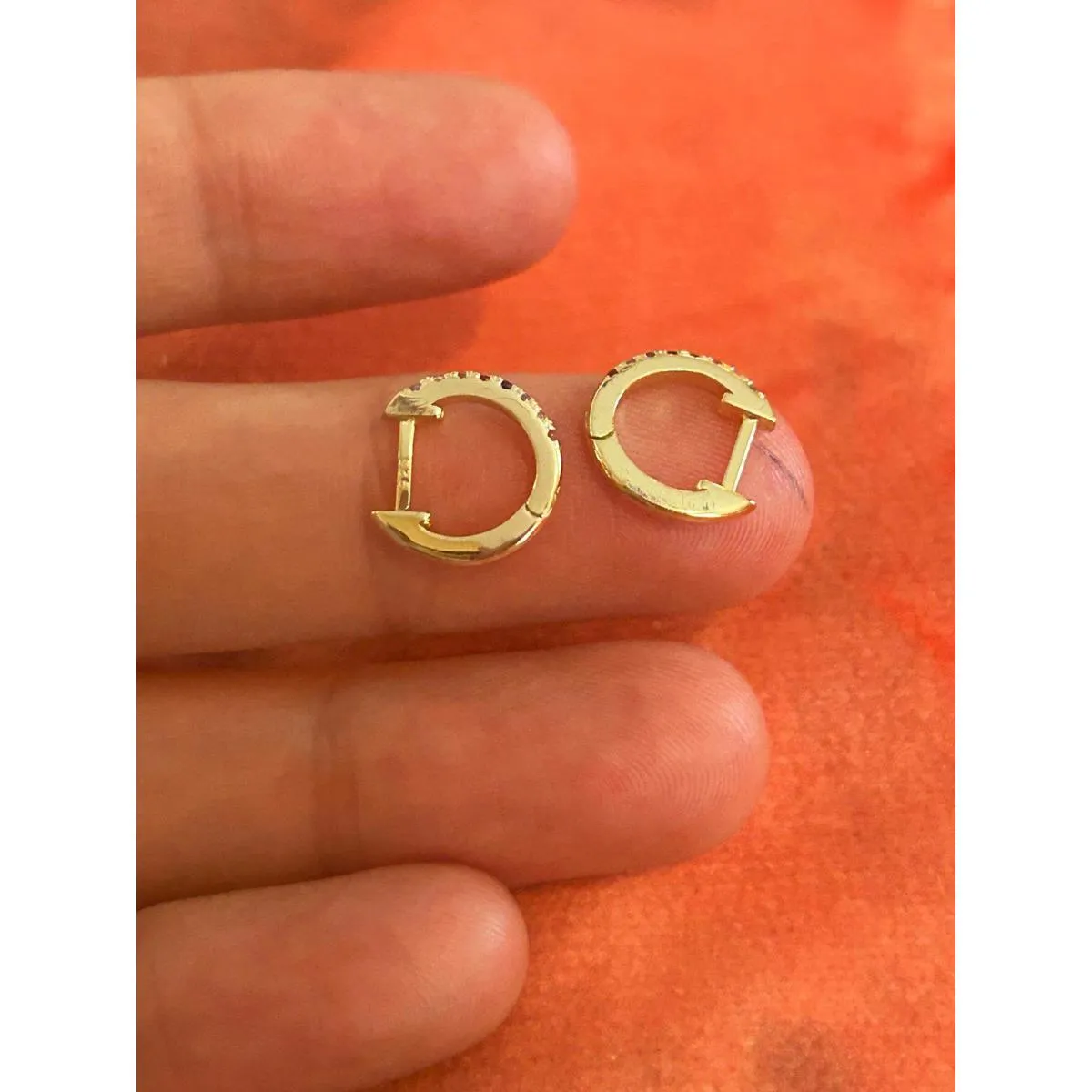 B257 tiny gold tone hoops 925 sterling silver Orange - Image 4