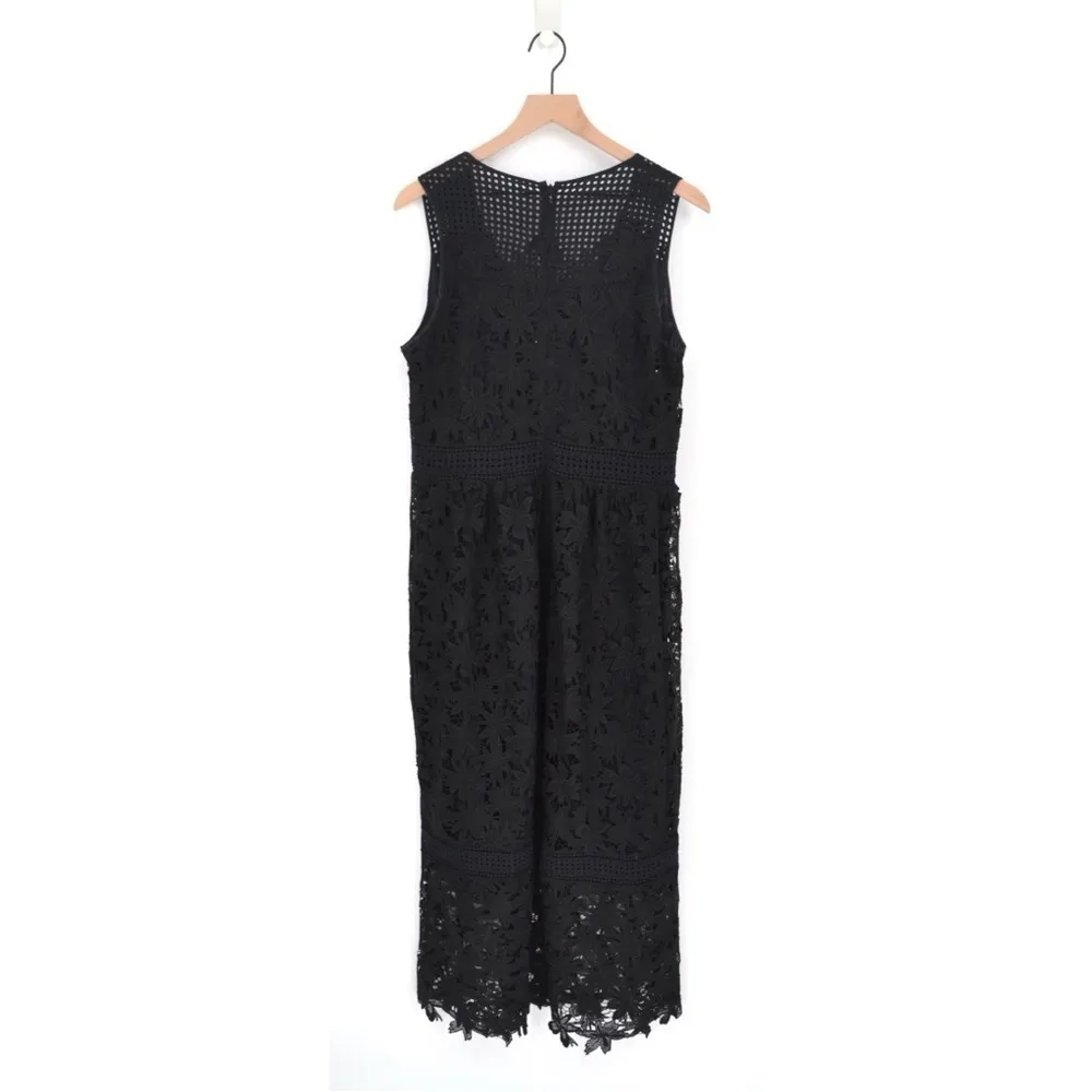 Gerard Darel Embroidered Lace Midi Dress Sleeveless V-Neck Black Size 42 10 - Image 2