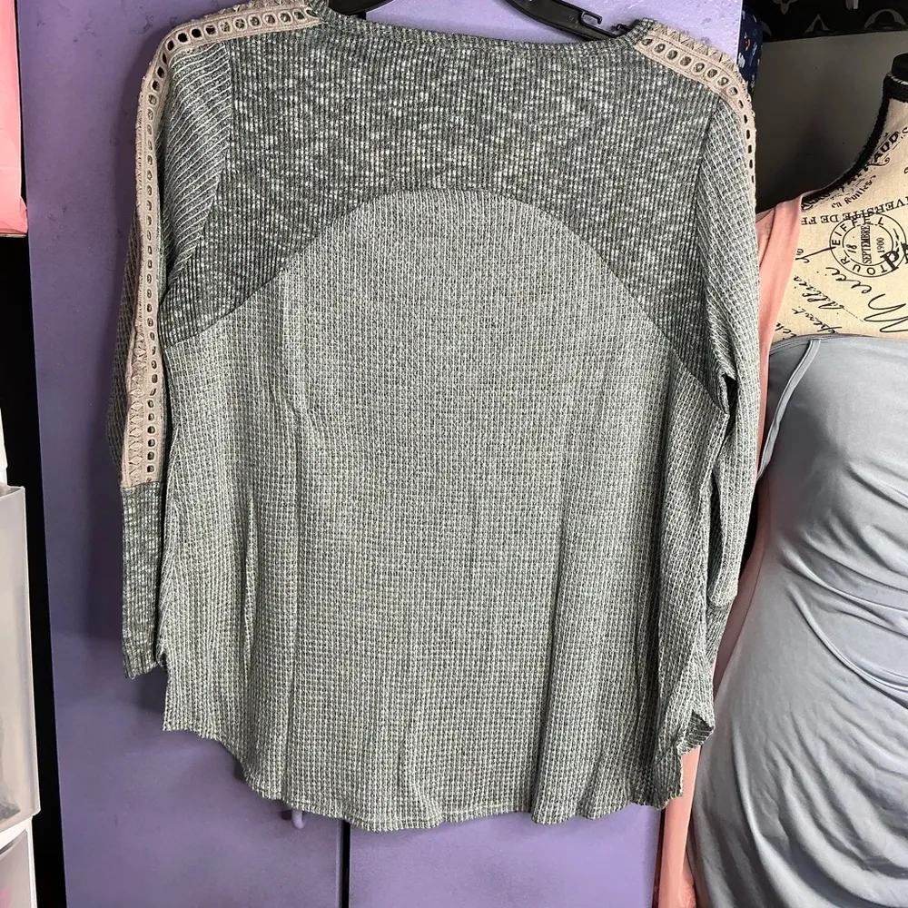 Gray Knit Sweater with Studded Sleeves By Soft Surrounding - Image 2