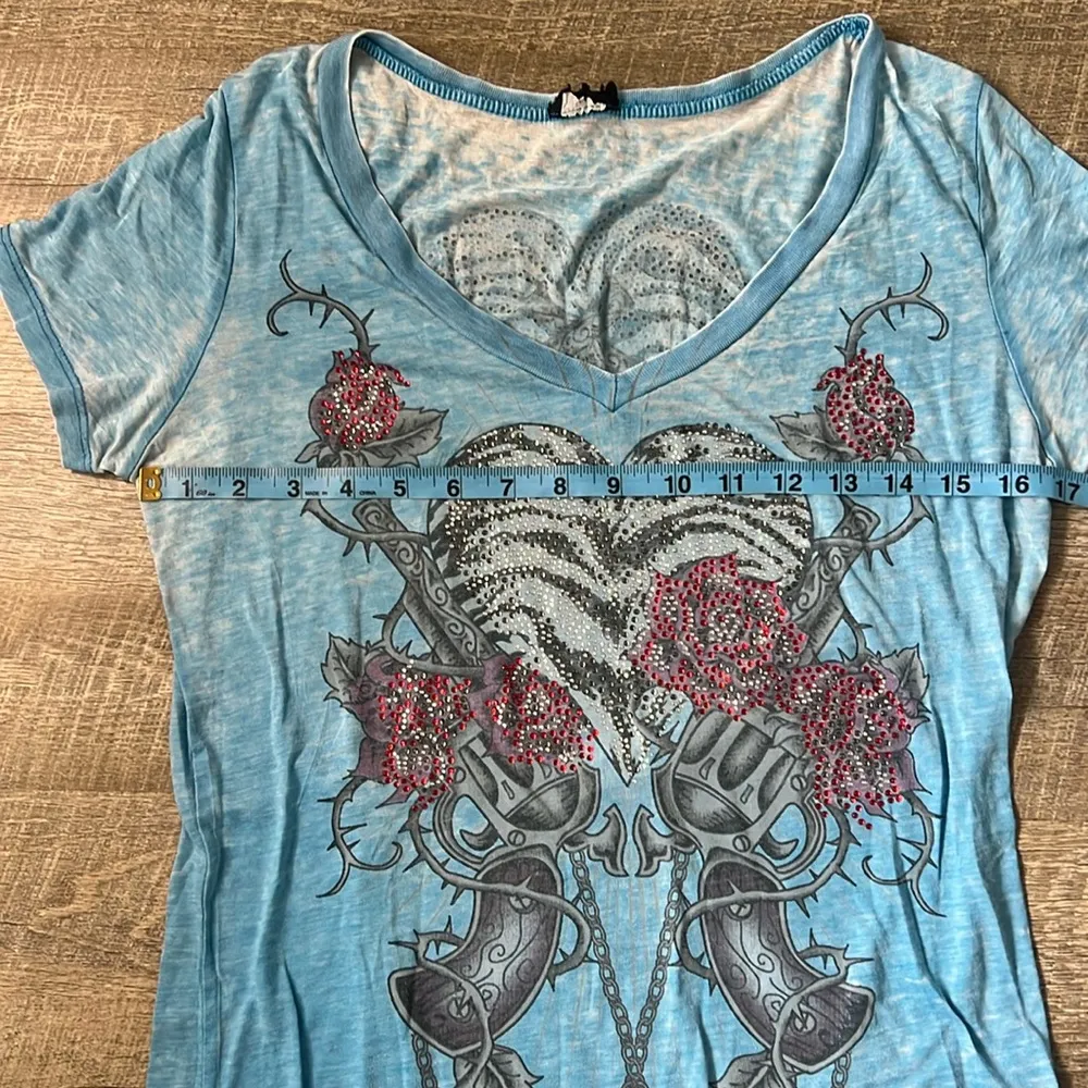 Women’s Y2K Bejeweled Blue Graphic Short Sleeve Top Size M Size M - Image 5