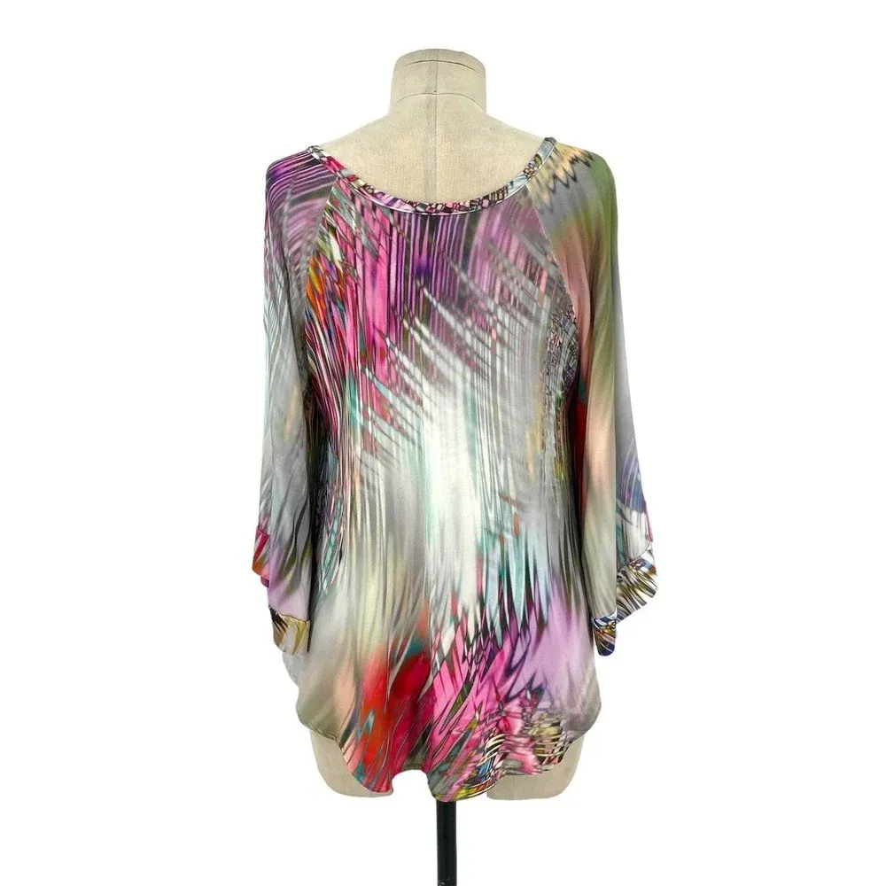 Alexis Top Blouse Shirt Abstract‎ Print Multicolor Poncho Kimono Size XS Small - Image 4