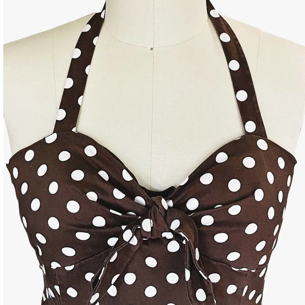 MADISON LEIGH Brown & White Polka Dots Sundress Halter Dress ~ Size 10 - Image 52