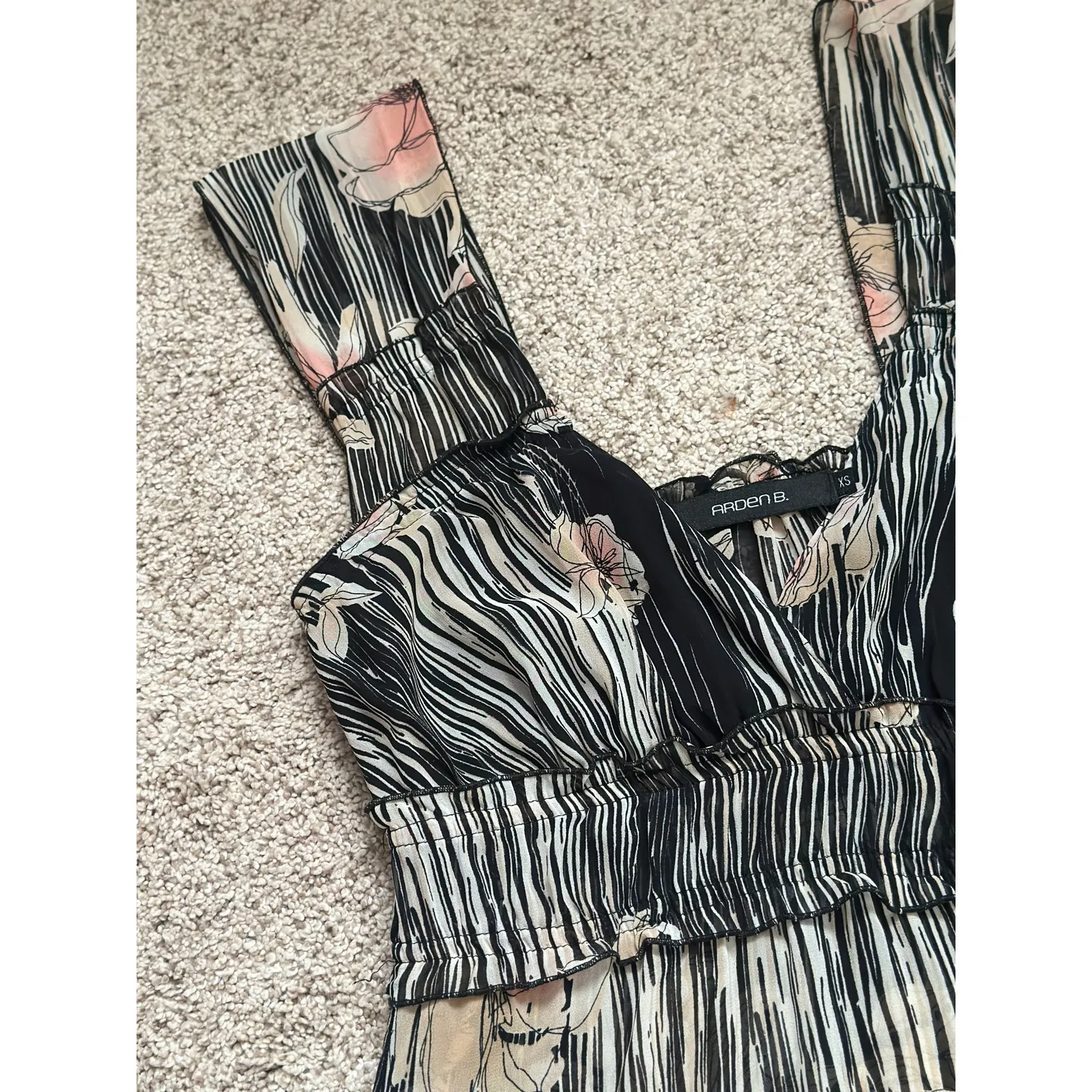 Vintage Arden B XS 90s Zebra Floral Rose Sheer Tank Top Going out Top Fairycore Black - Image 10