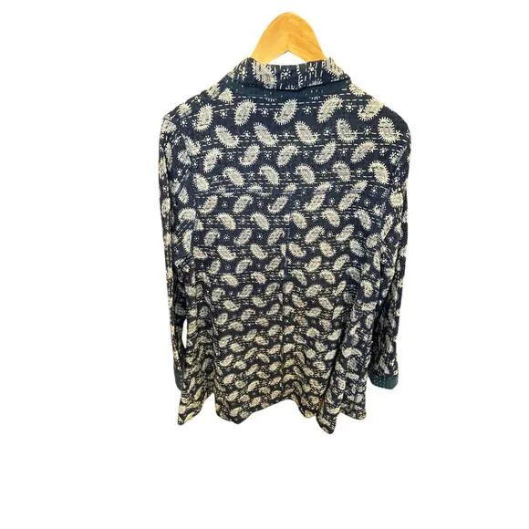 Overcoat Women Medium‎ Patchwork Blue Paisley Mother of Pearl Bohemian Cottage - Image 12