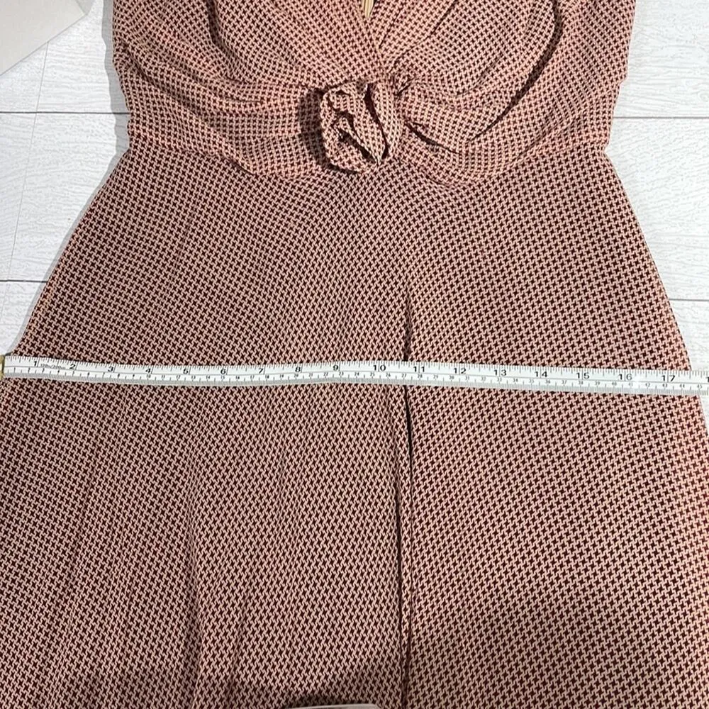 Fiori Di Zucca Red Cream Retro Mini Houndstooth Print Silk A Line Dress Size 10 - Image 10