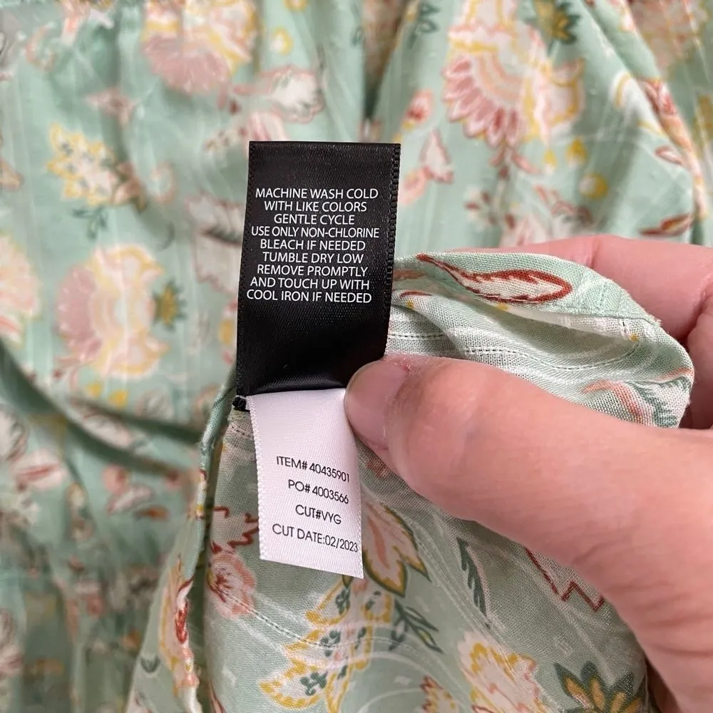 Torrid Cotton Clip Dot Blouson Long Sleeve Smocked Peplum Top 1XL Green Floral - Image 6