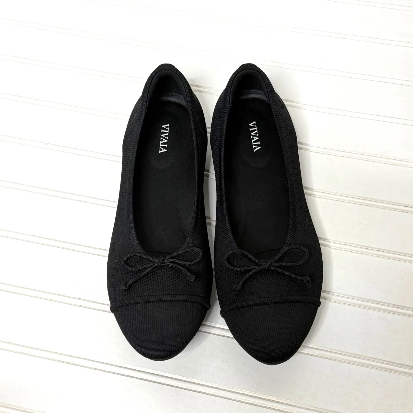 VIVAIA Tiana Black Knit Ballet Flats Bow Detail Women Size 41 EU 9.5 US - Image 3