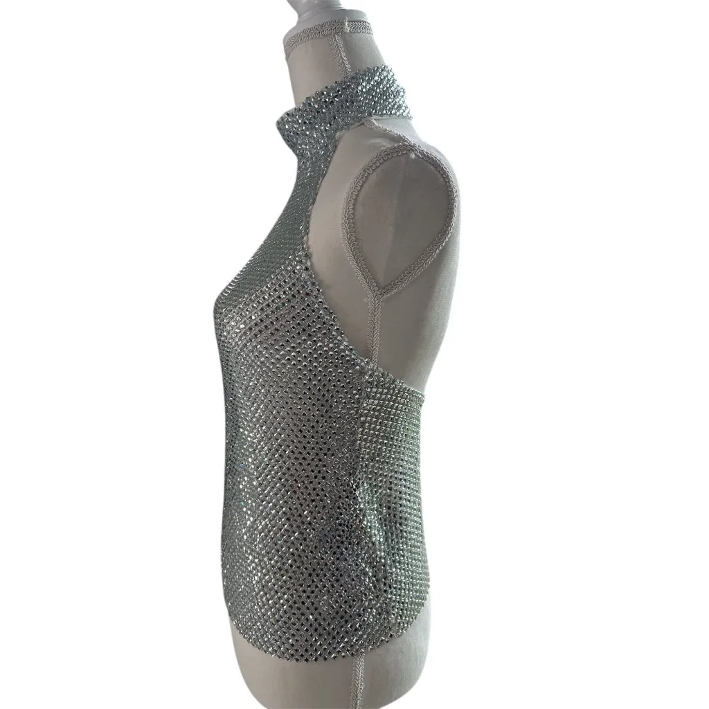 The New Arrivals by Ilkyaz Ozel Angela Top in Elmas 36 Womens Crystal Tank Silver Size undefined - Image 7