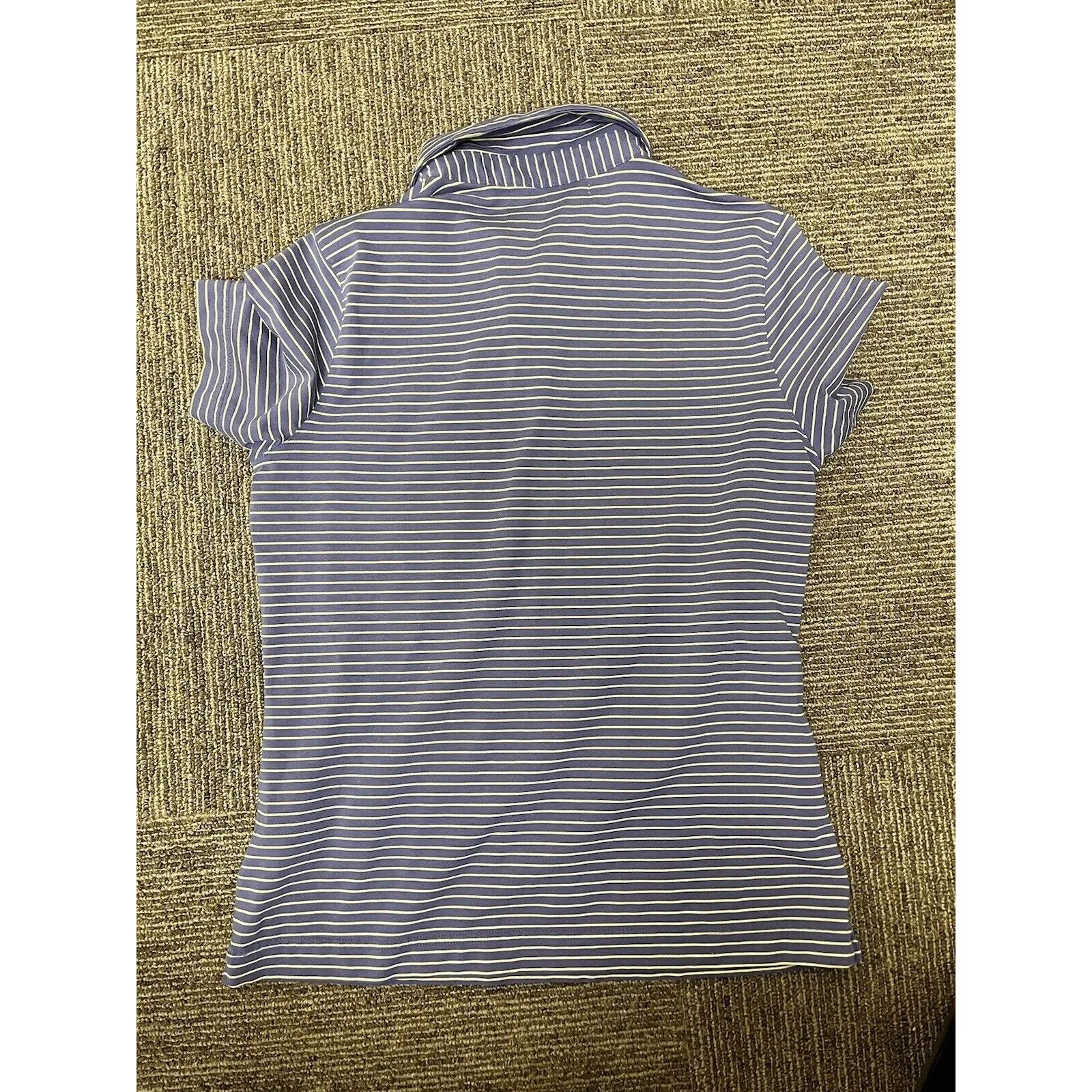 Nike Dri-Fit Golf Short Sleeve Polo Shirt Women’s Size Med Purple Yellow Stripe - Image 3