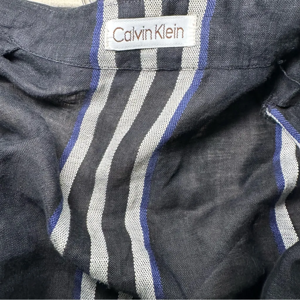 Vintage Calvin Klein Striped  Shirt Black Long Sleeve‎ Made In USA 6 - Image 2