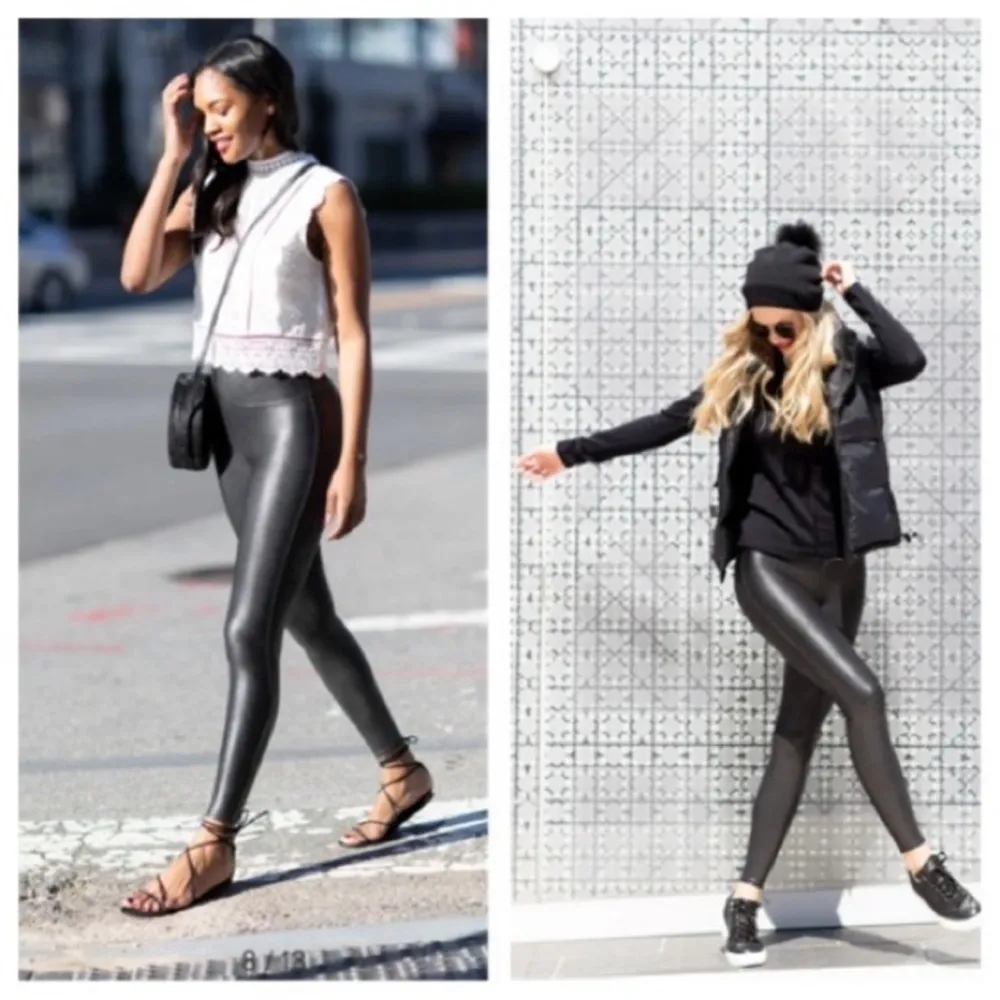 Spanx women’s black faux leather high waist leggings pants size small VIRAL - Image 5