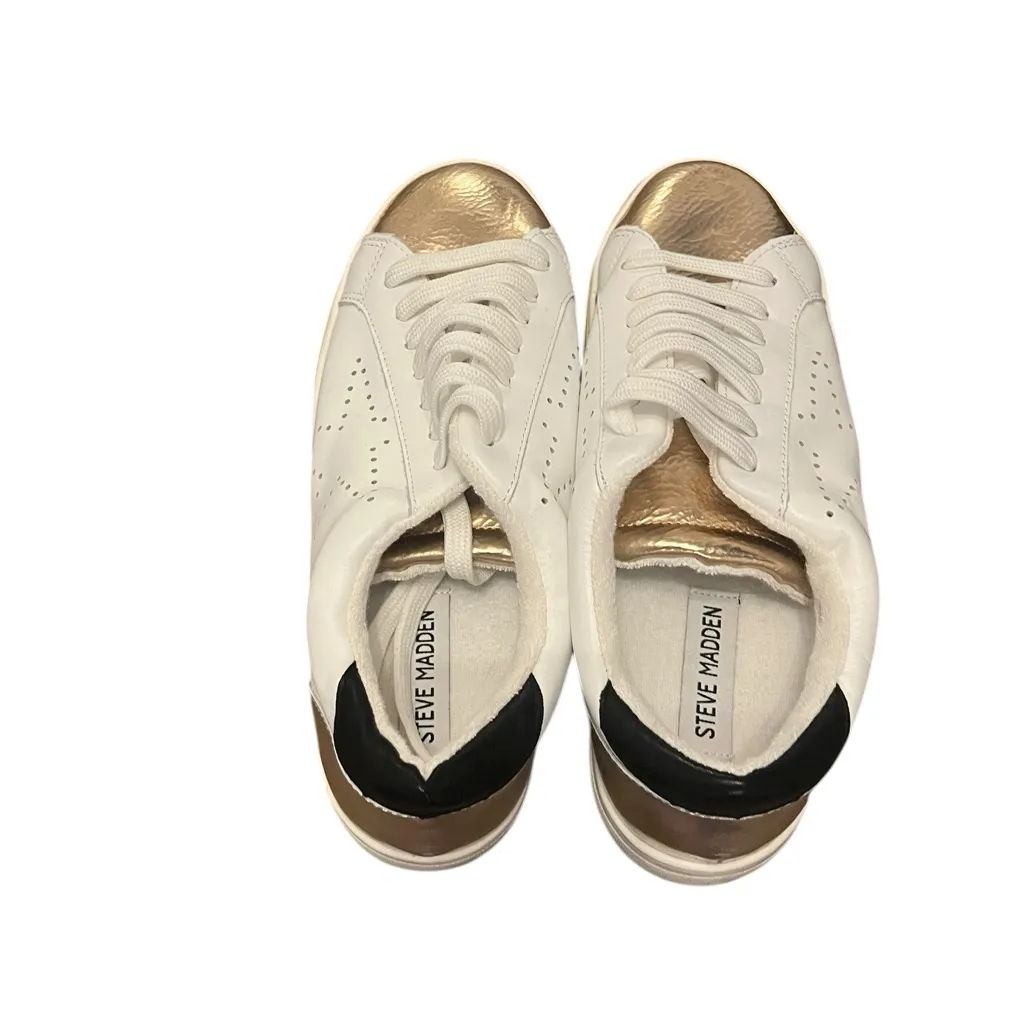 Steve Madden Rezume Leather White and Metallic Lace Up Sneakers Size 7.5‎ - Image 5