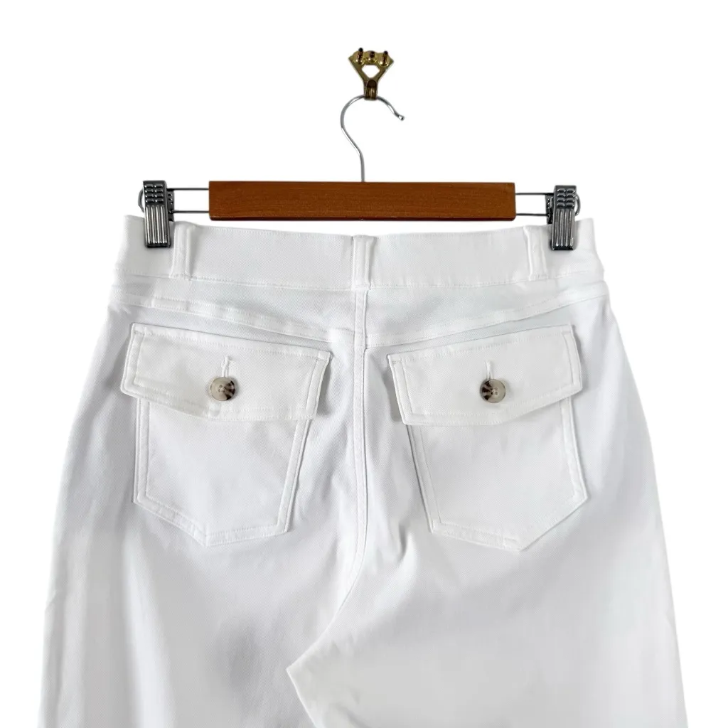 SPANX Stretch Twill Cropped Wide Leg Pants White Sz M Pull-On High Waist - Image 6