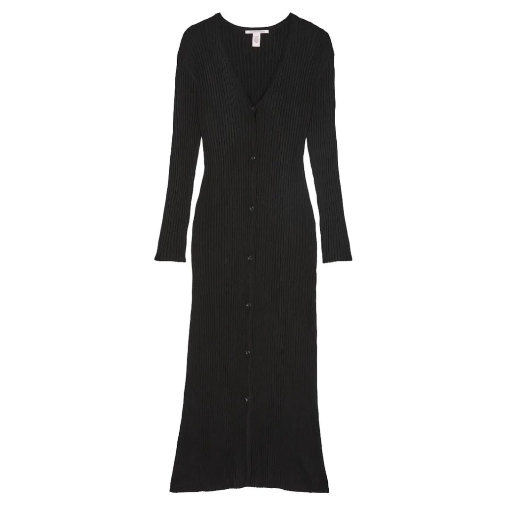 Victoria’s Secret Black Ribbed Knit Button Front Long Cardigan Sweater Dress XL - Image 5