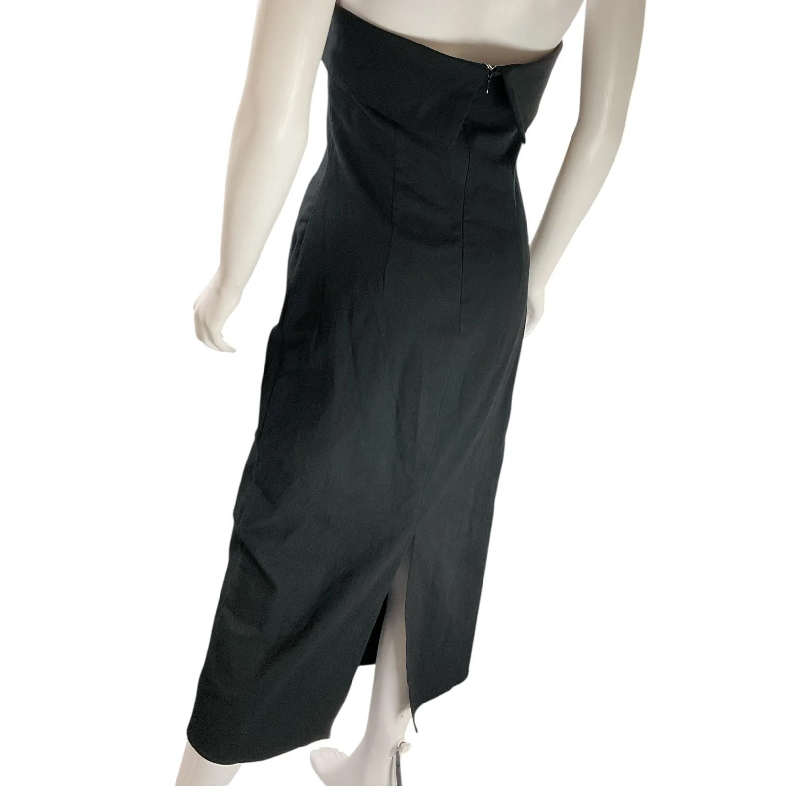 Entro Black Strapless Midi Dress Cotton‎ Blend Bodycon Cocktail Party Women's M - Image 3