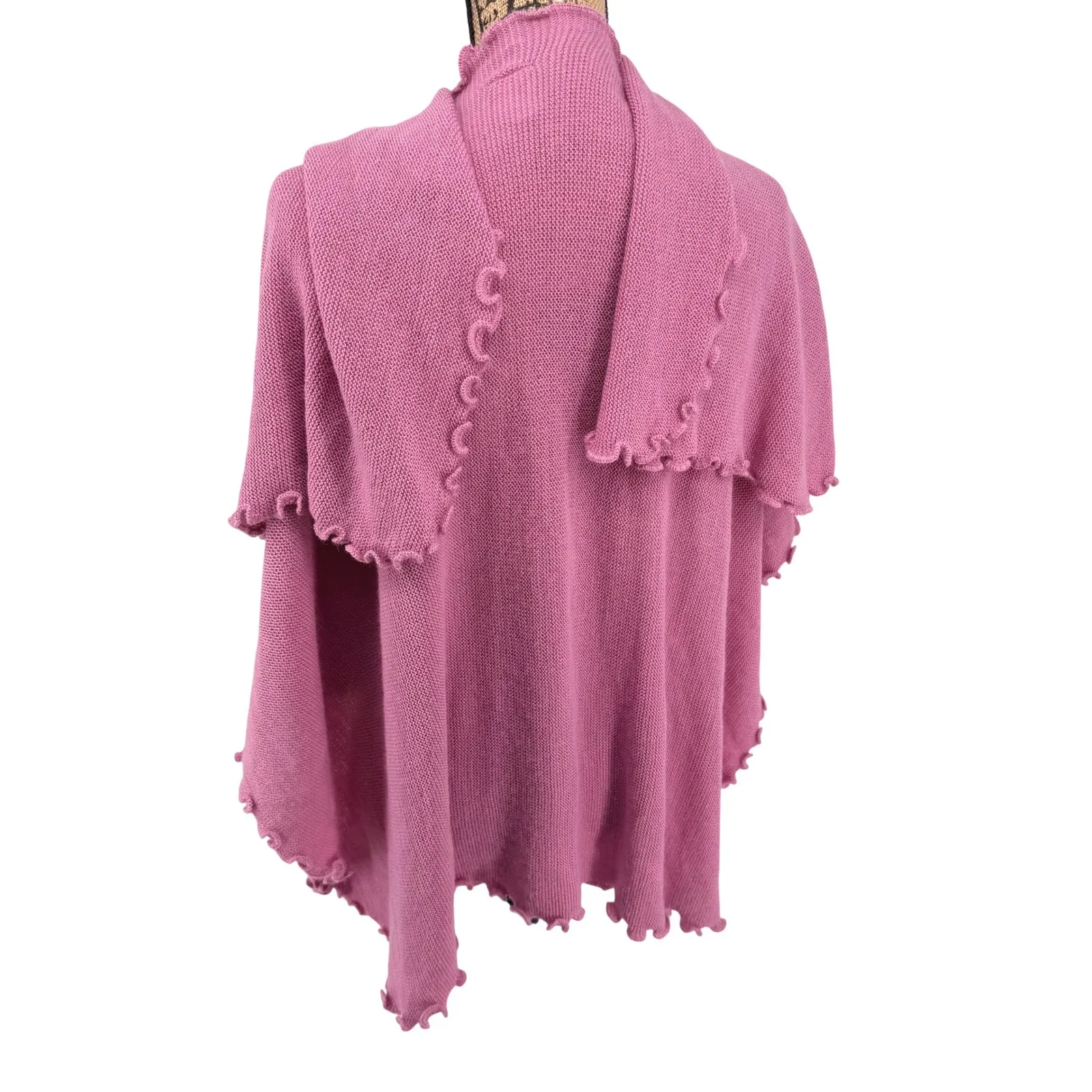 Albinas Alpaca Peruvian Soft Rose Pink Knit Ruffle Wrap Shawl Scarf Pashmina O/S - Image 2
