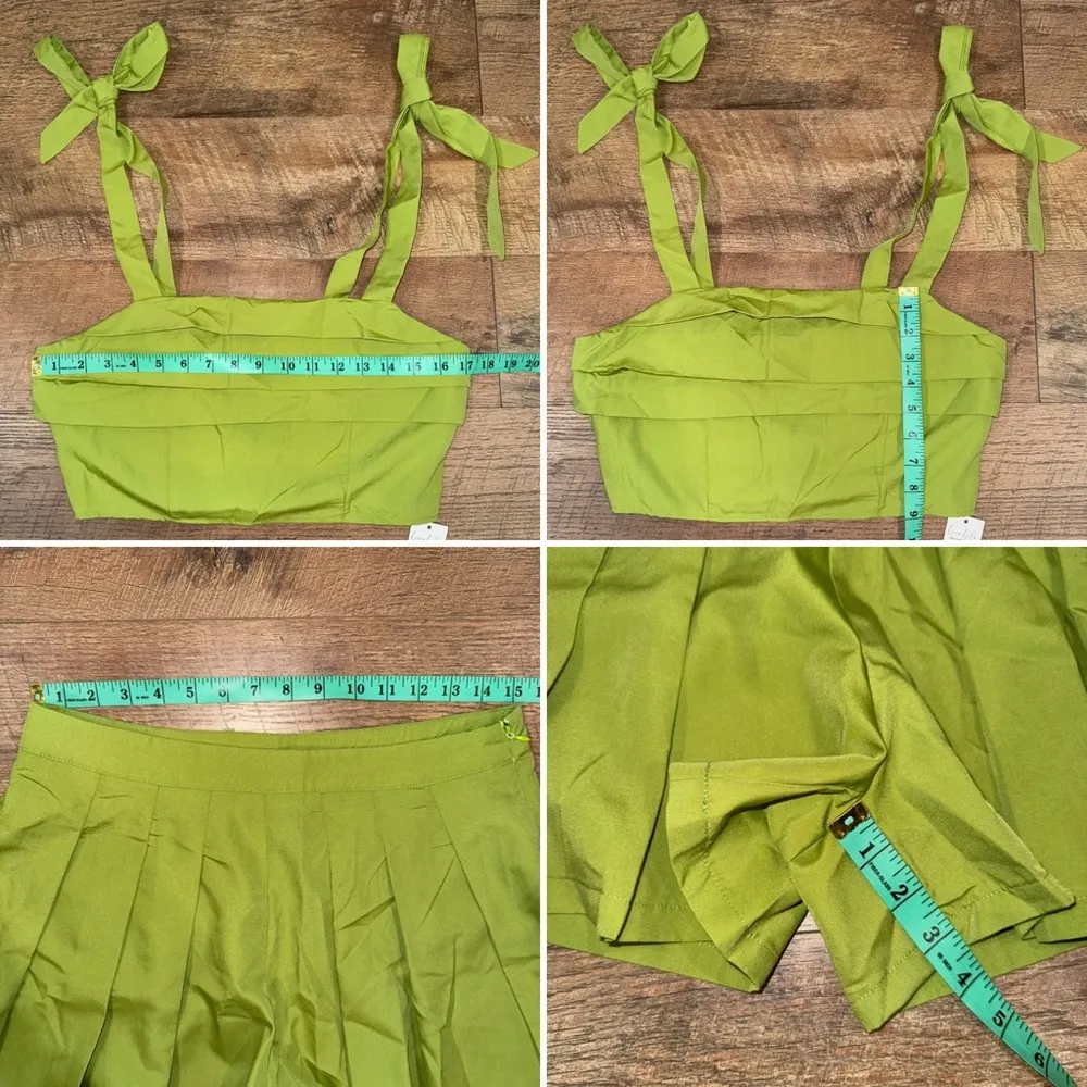 NWT Green Pleated Square Neck Top & Straight Leg Shorts/Skirt Set - Image 15