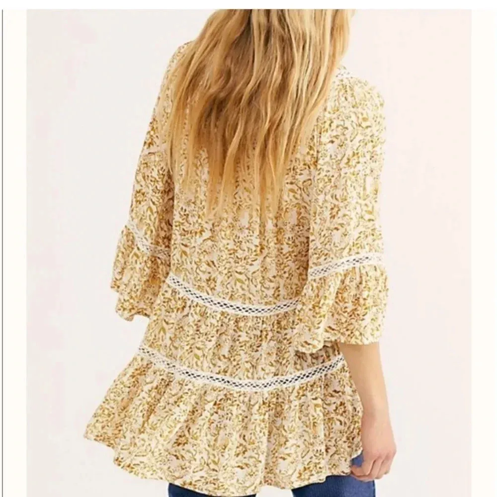 FREE PEOPLE Talk About It Tunic Floral Mini Dress small - Image 4