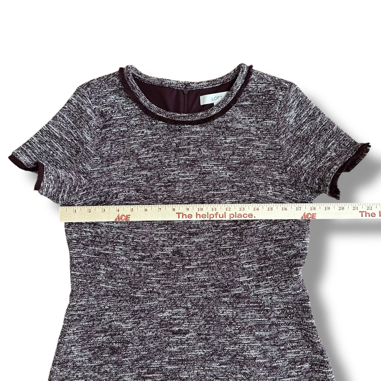 LOFT Marled Knit Fit & Flare Dress Size 10 Burgundy Short‎ Sleeve Lined Work - Image 3