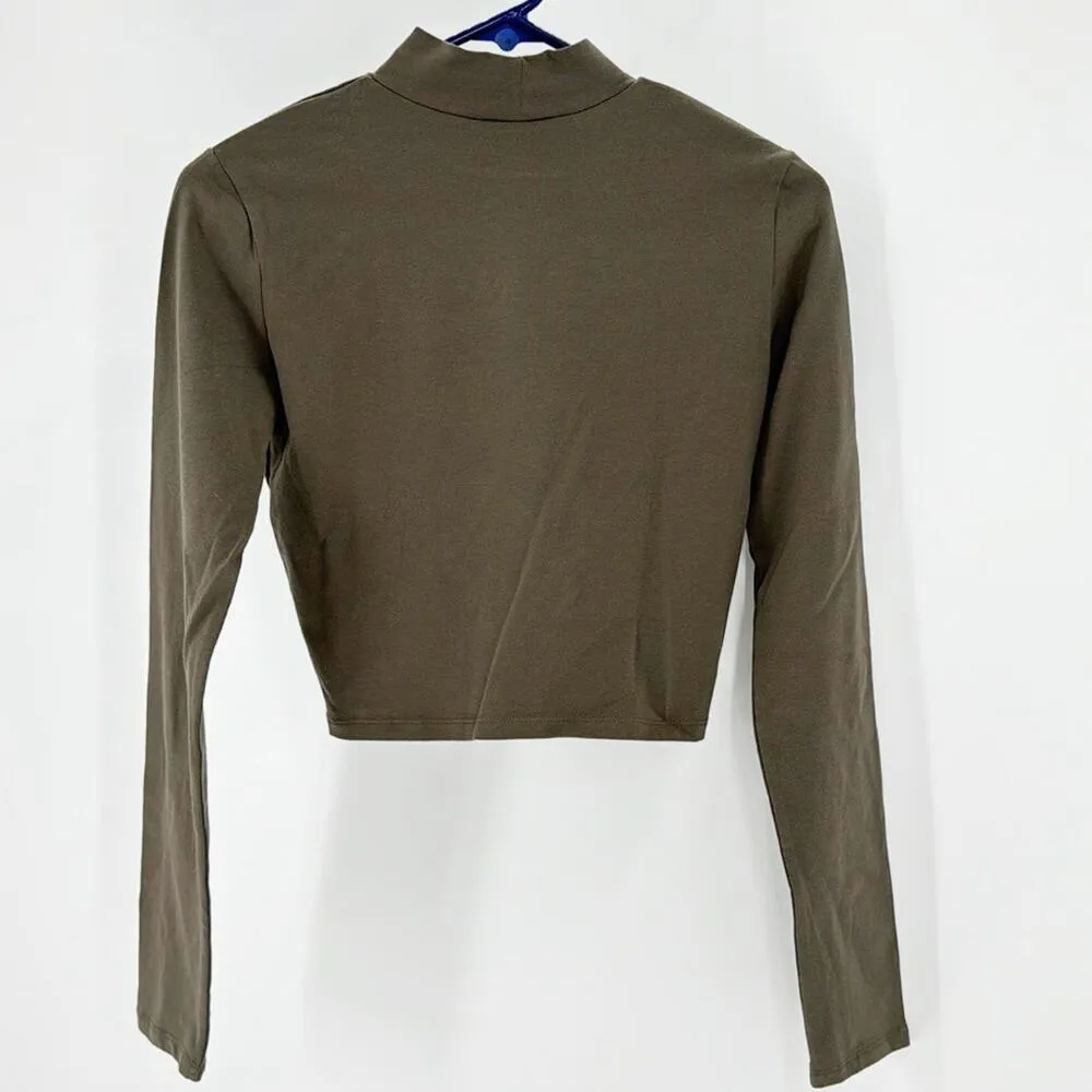 Zara green cropped mock neck long sleeve green top minimalist size Small - Image 2