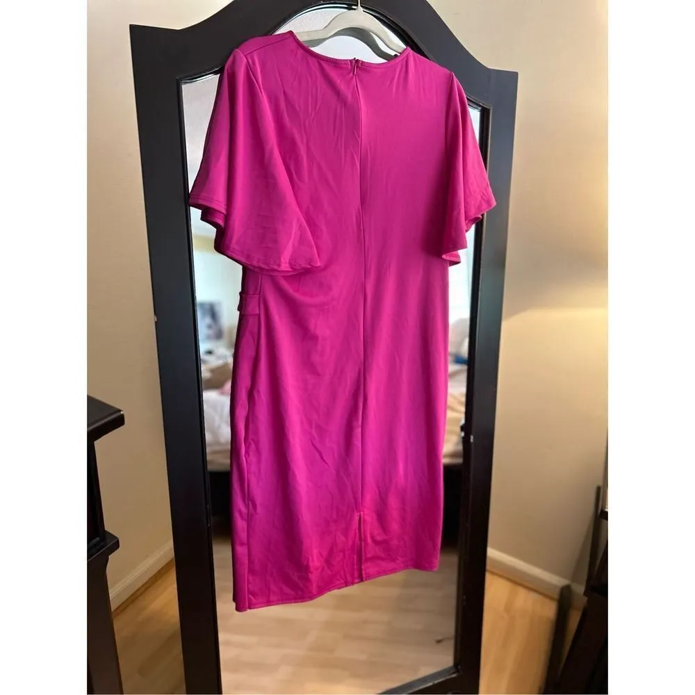 NEW Ruffle Sleeve Vintage Peplum Career Pencil Dress M Pink Size M - Image 2