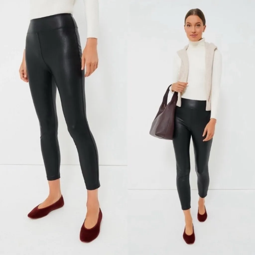 Tuckernuck black faux, leather high waisted wide waistband pants leggings. S - Image 2