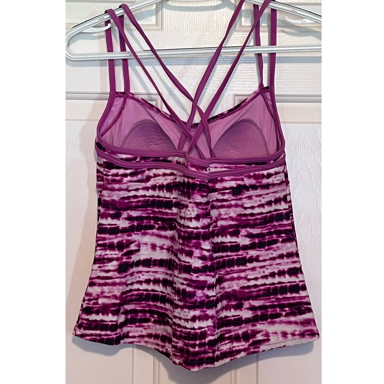Purple White Women's Tankini Swimwear Size M 8 - Image 2