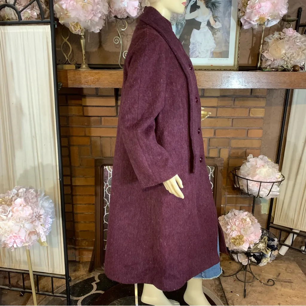 VINTAGE 1980'S SEARS BURGUNDY PURPLE MOHAIR WOOL COAT NWT (16W) - Image 4