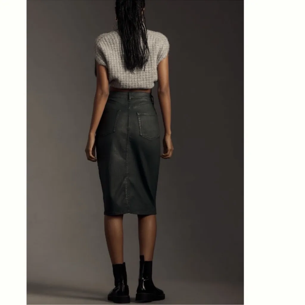 Anthropologie Pilcro Coated Pencil Skirt in Forest Green - Image 3