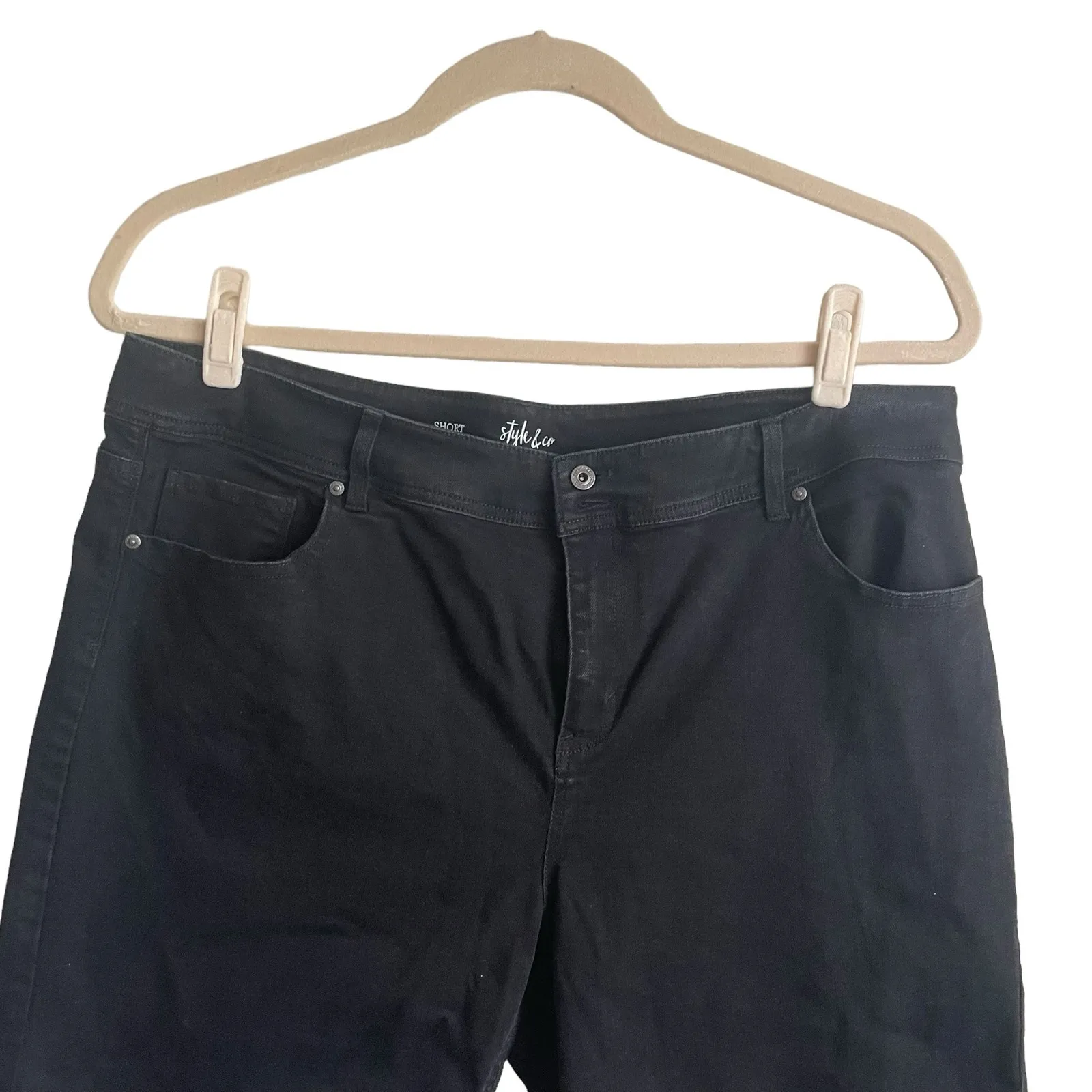 Style & Co Women Shorts 20W Black Cuff Cotton Blend‎ Dark Wash Streetwear Denim - Image 7