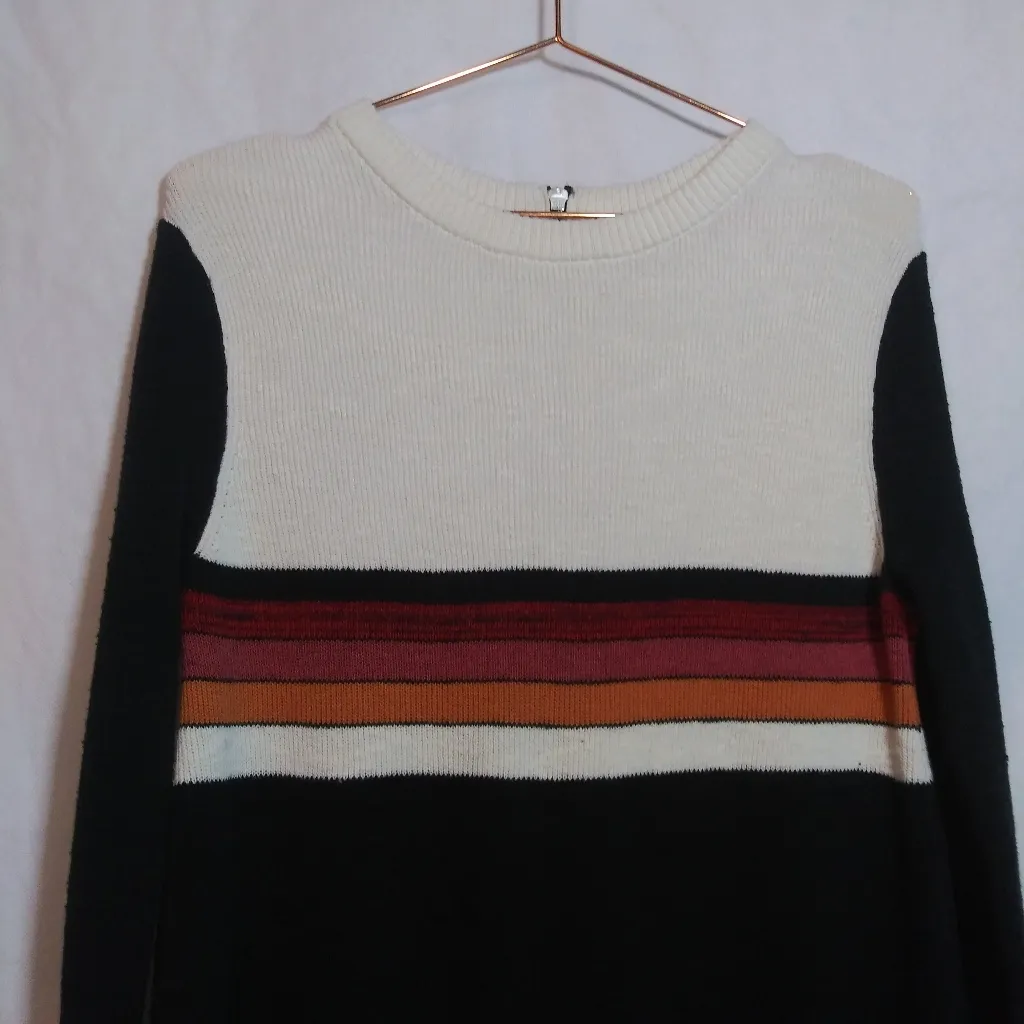 Free People Striped Color Block Long Bell Sleeve Linen Sweater Mini Dress Size M - Image 3