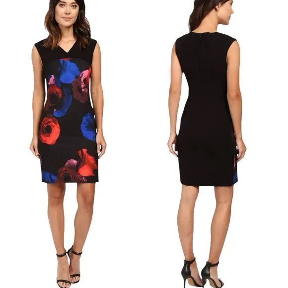 Ellen Tracy Blooms Multi Floral Sleeveless Dress Black Size 6 - Image 2