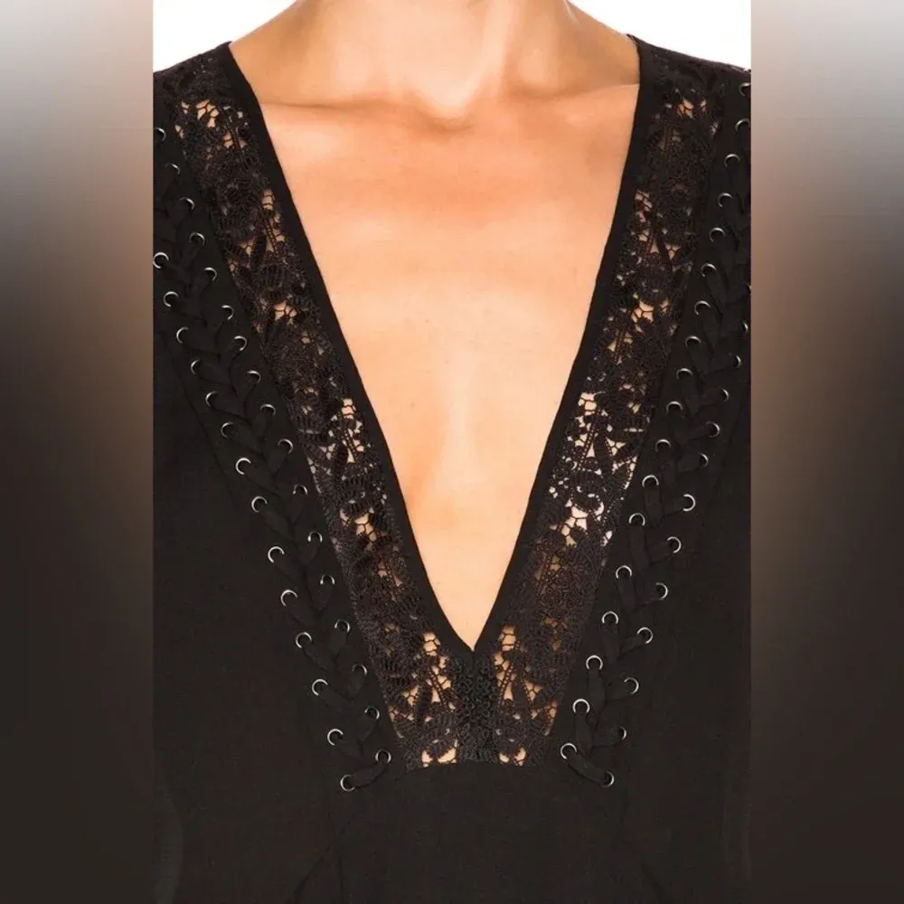 A.L.C Black Lace 100% Silk Lace Up Deep V Neck Cocktail Party Dress Size 2 XS - Image 8