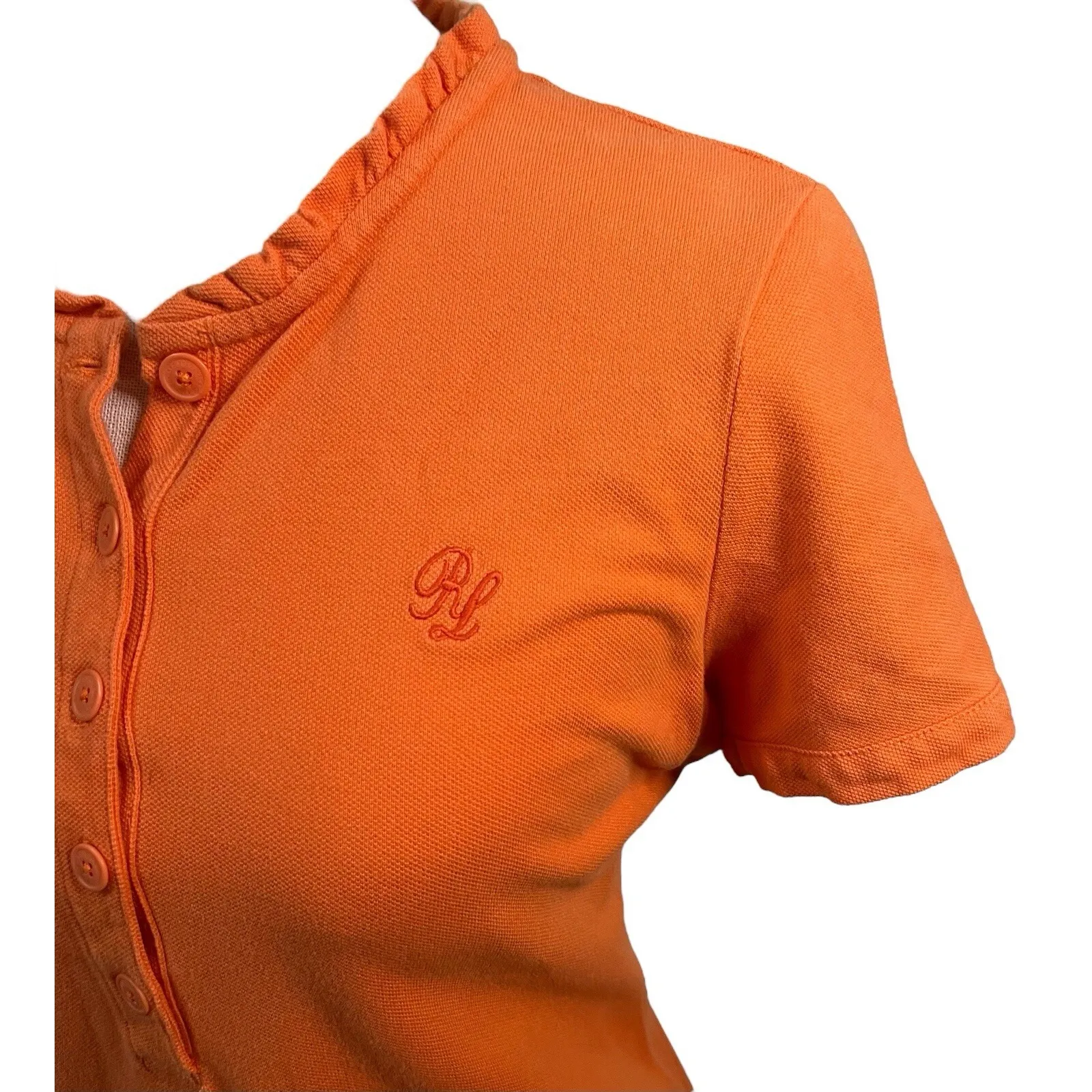 POLO‎ JEANS COMPANY RALPH LAUREN MFG ORANGE COTTON LOGO WOMENS SHIRT LARGE - Image 2