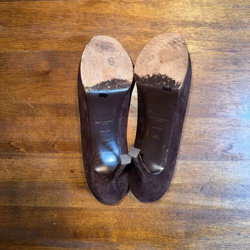 Saint Laurent Brown Suede Tribtoo Pumps - Image 7