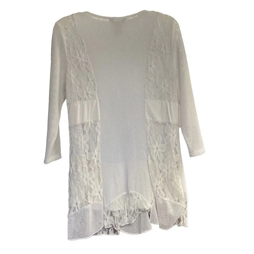 Multiples  Women’s Lace Gossamer White Top Size Small‎ - Image 2