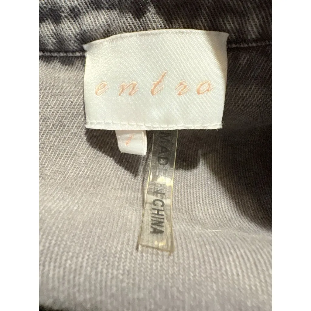 ENTRO Mineral-Washed Denim Babydoll Mini Dress Gray Preppy Casual Size Large - Image 7